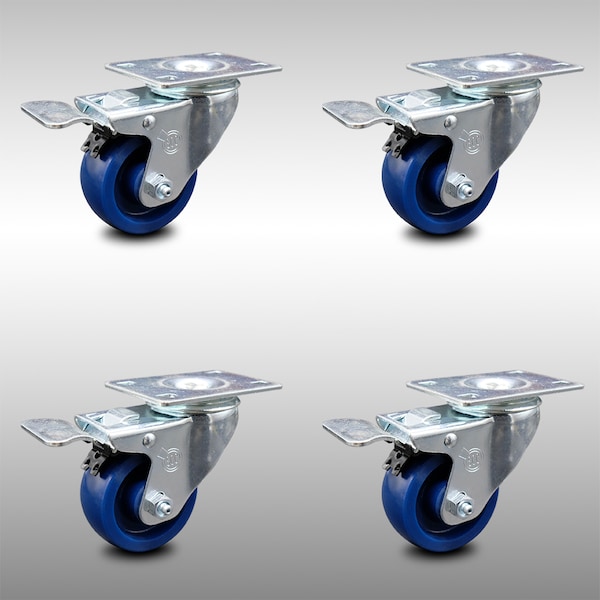 3.5 Inch SS Solid Polyurethane Top Plate Caster Set Total Lock Brake SCC